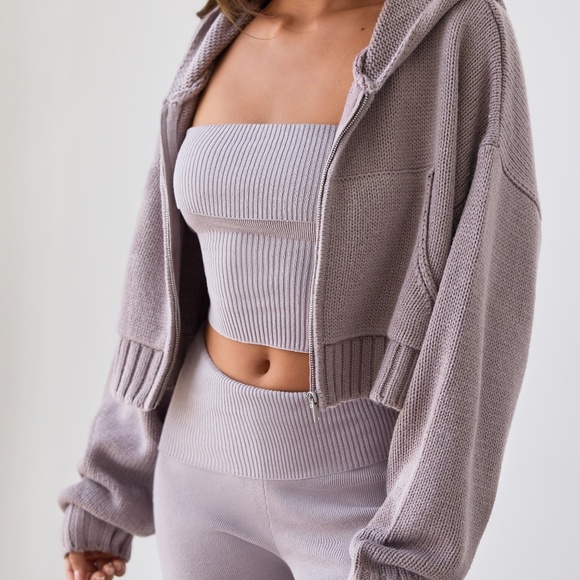 Oh Polly Bandeau Chunky Knit Crop Top in Dusty Lavender Size XSXS - Picture 1 of 3